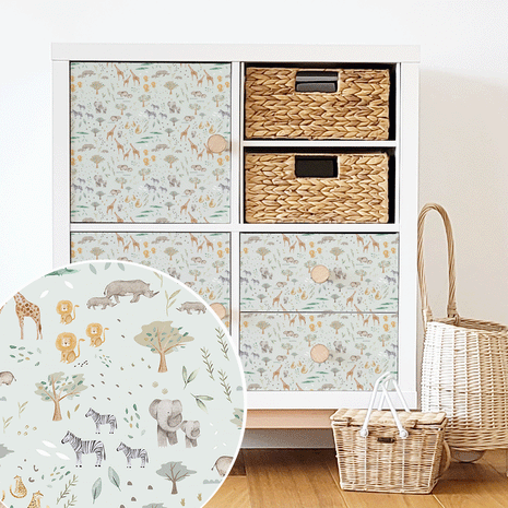 Möbelfolie für IKEA KALLAX - Möbelfolie - Dschungeltiere (minze)
