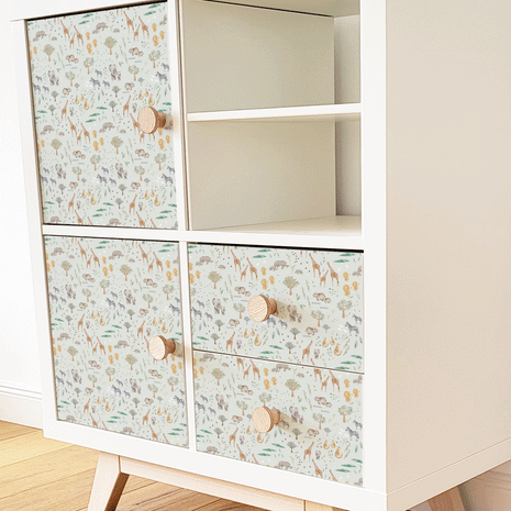 Möbelfolie für IKEA KALLAX - Möbelfolie - Dschungeltiere (minze)