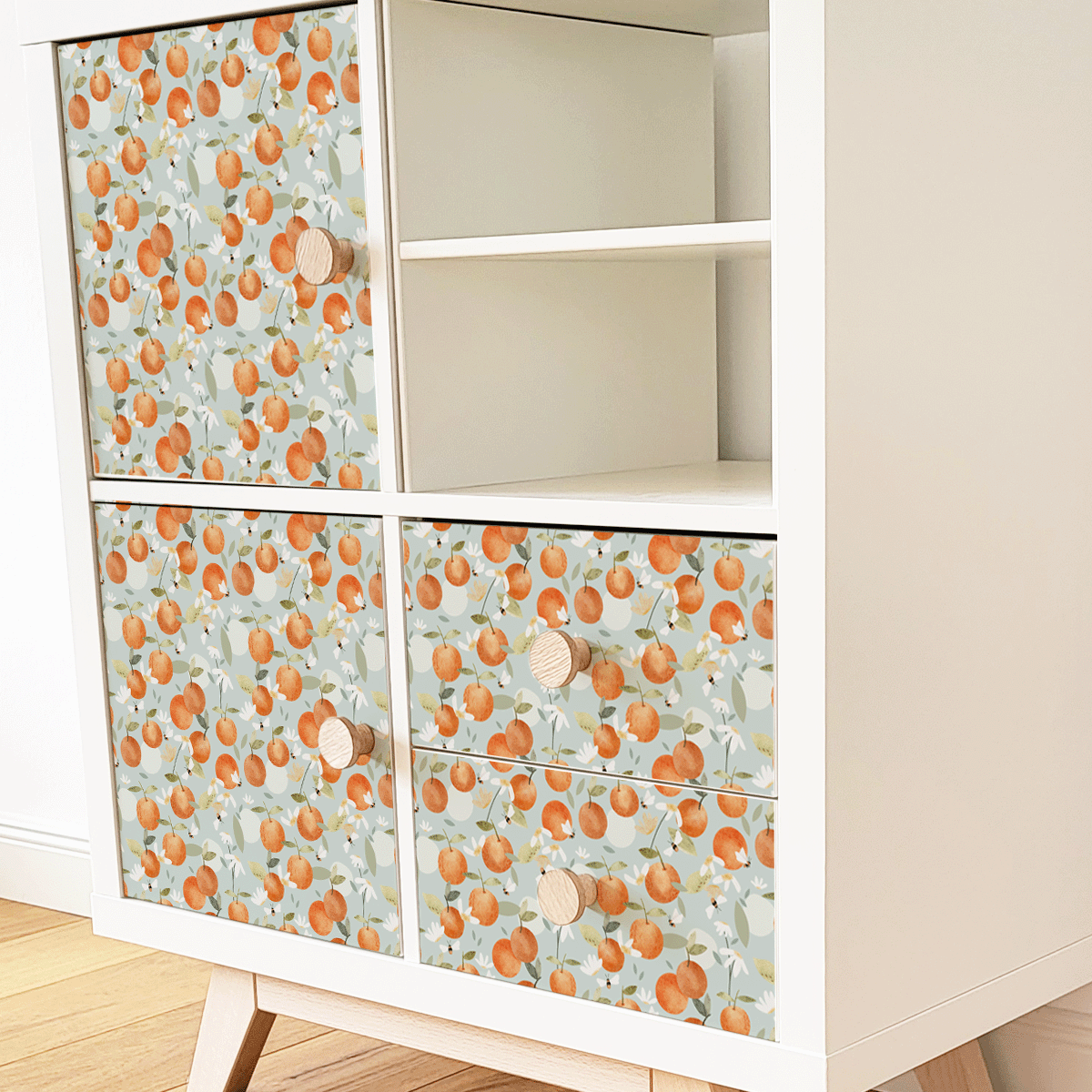 Möbelfolie für IKEA KALLAX - Orangen mit Bienen (minze)