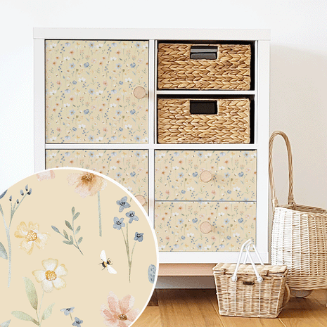 Möbelfolie für IKEA KALLAX - Wildblumen creme