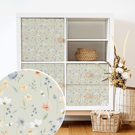 Möbelfolie für IKEA KALLAX - Wildblumen (grün)