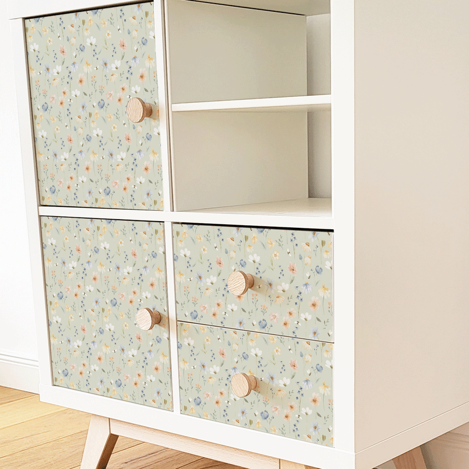 Möbelfolie für IKEA KALLAX - Wildblumen (grün)