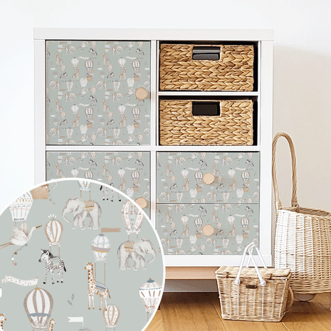 Möbelfolie für IKEA KALLAX - Heißluftballon Safari (grün)