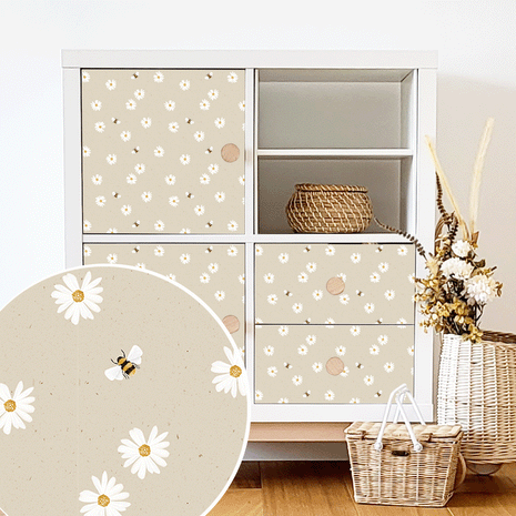 IKEA KALLAX furniture wrap - Daisies with Bees (beige)