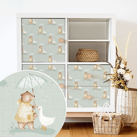 Möbelfolie für IKEA KALLAX - Regenschirm Freunde (grün)