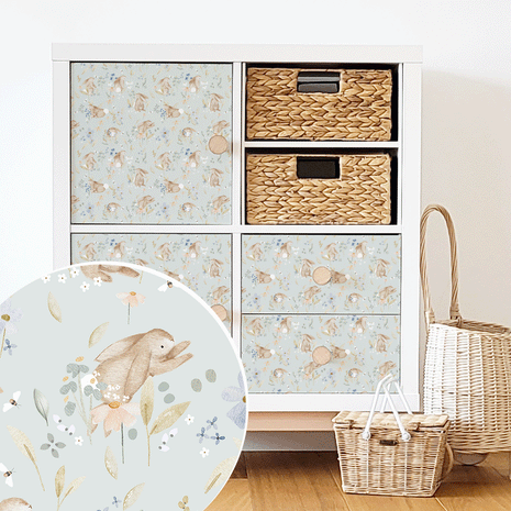 Möbelfolie für IKEA KALLAX - Blütenhäschen (grün)