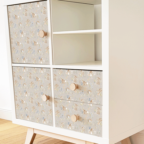 Möbelfolie für IKEA KALLAX - Blütenhäschen (beige)