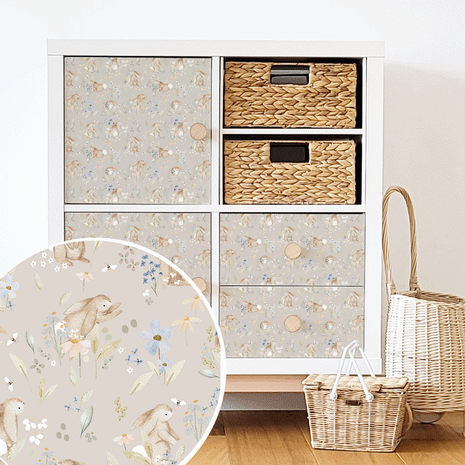 Möbelfolie für IKEA KALLAX - Blütenhäschen (beige)
