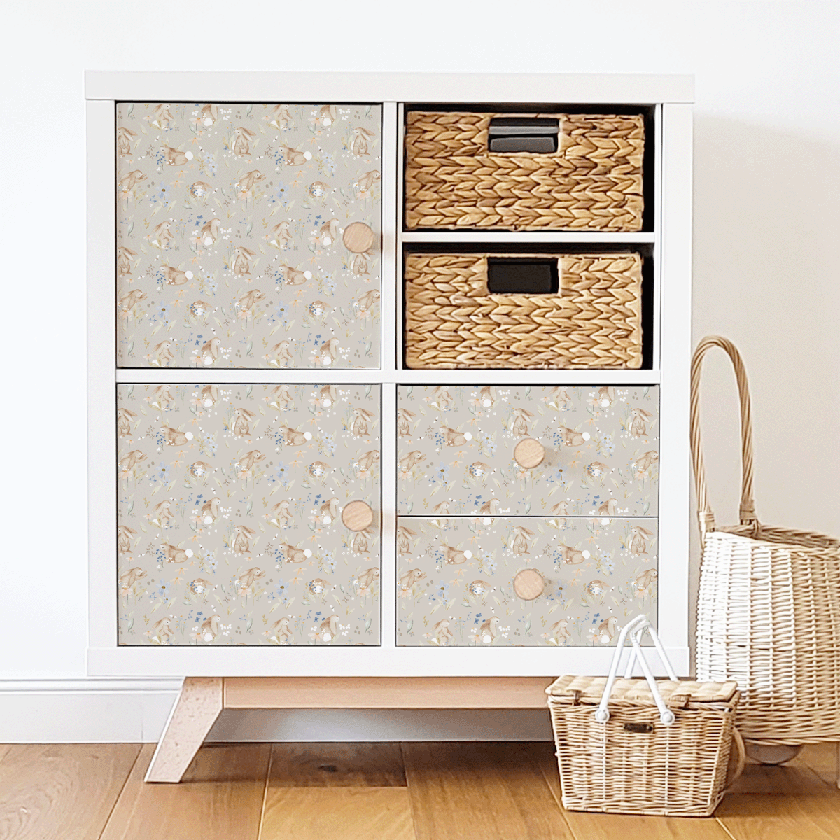 Möbelfolie für IKEA KALLAX - Blütenhäschen (beige)