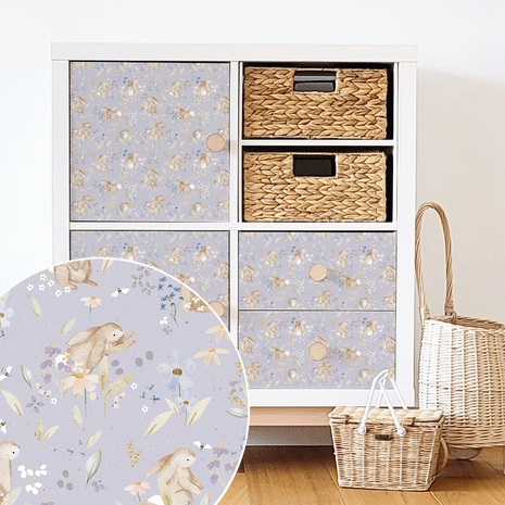 Möbelfolie für IKEA KALLAX - Blütenhäschen (lavendel)