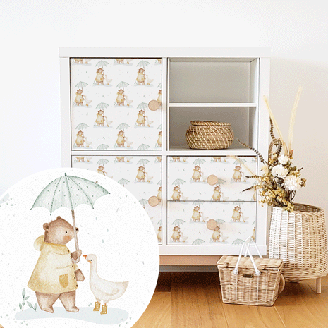 Möbelfolie für IKEA KALLAX - Regenschirm Freunde (weiß)