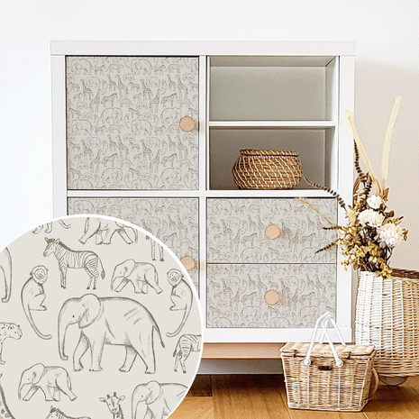 Möbelfolie für IKEA KALLAX - Zeitungs-Safari