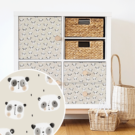 Möbelfolie für IKEA KALLAX - Kleine Pandas (ecru)