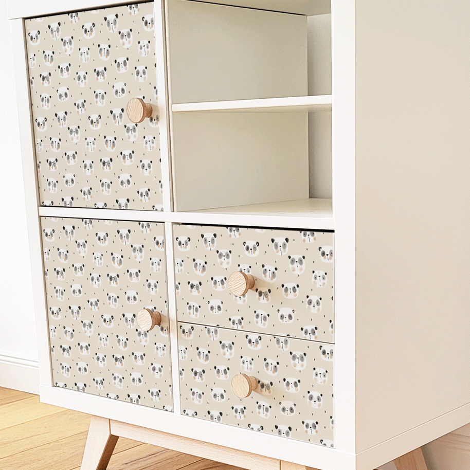Möbelfolie für IKEA KALLAX - Kleine Pandas (ecru)