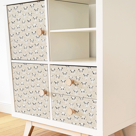Möbelfolie für IKEA KALLAX - Kleine Pandas (ecru)