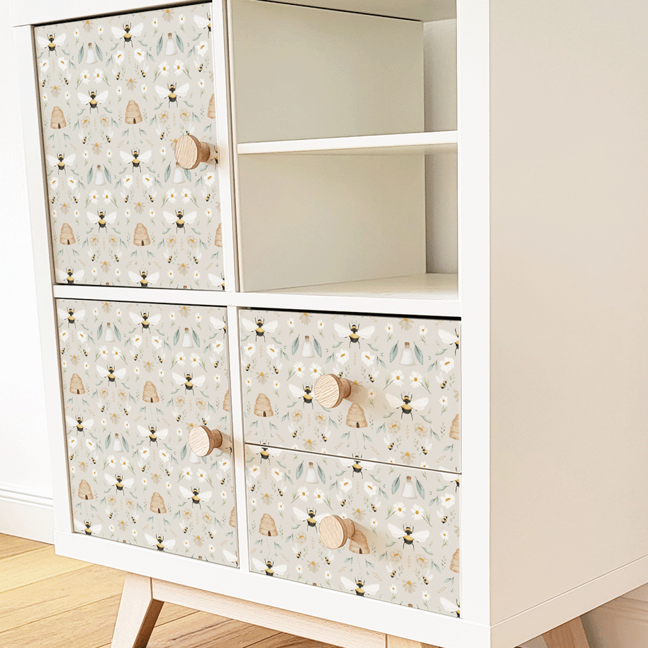 Möbelfolie für IKEA KALLAX - Bienengarten (ecru)