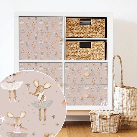 Möbelfolie für IKEA KALLAX - Ballerina Mäuse (rose)