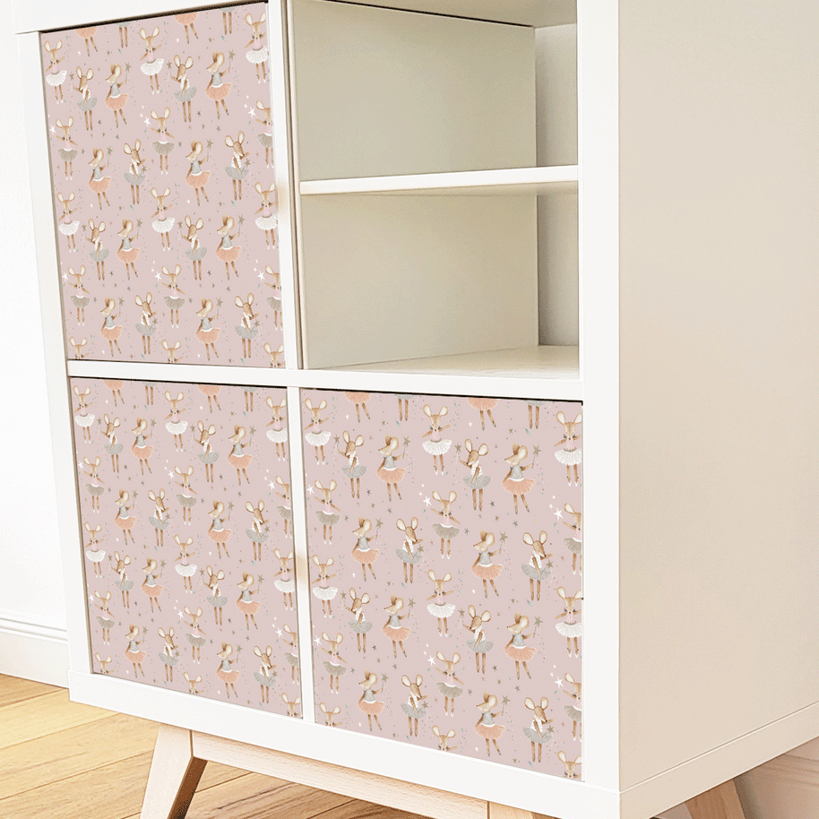 Möbelfolie für IKEA KALLAX - Ballerina Mäuse (rose)