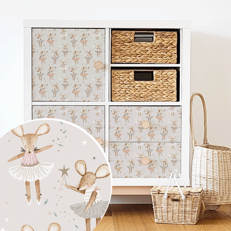 Möbelfolie für IKEA KALLAX - Ballerina Mäuse (ecru)