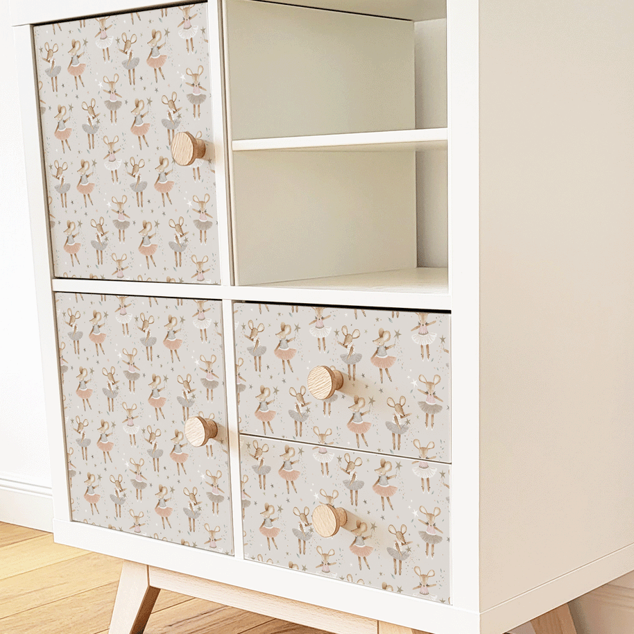Möbelfolie für IKEA KALLAX - Ballerina Mäuse (ecru)