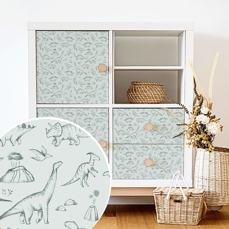 Möbelfolie für IKEA KALLAX - Dino-Freunde (grün)
