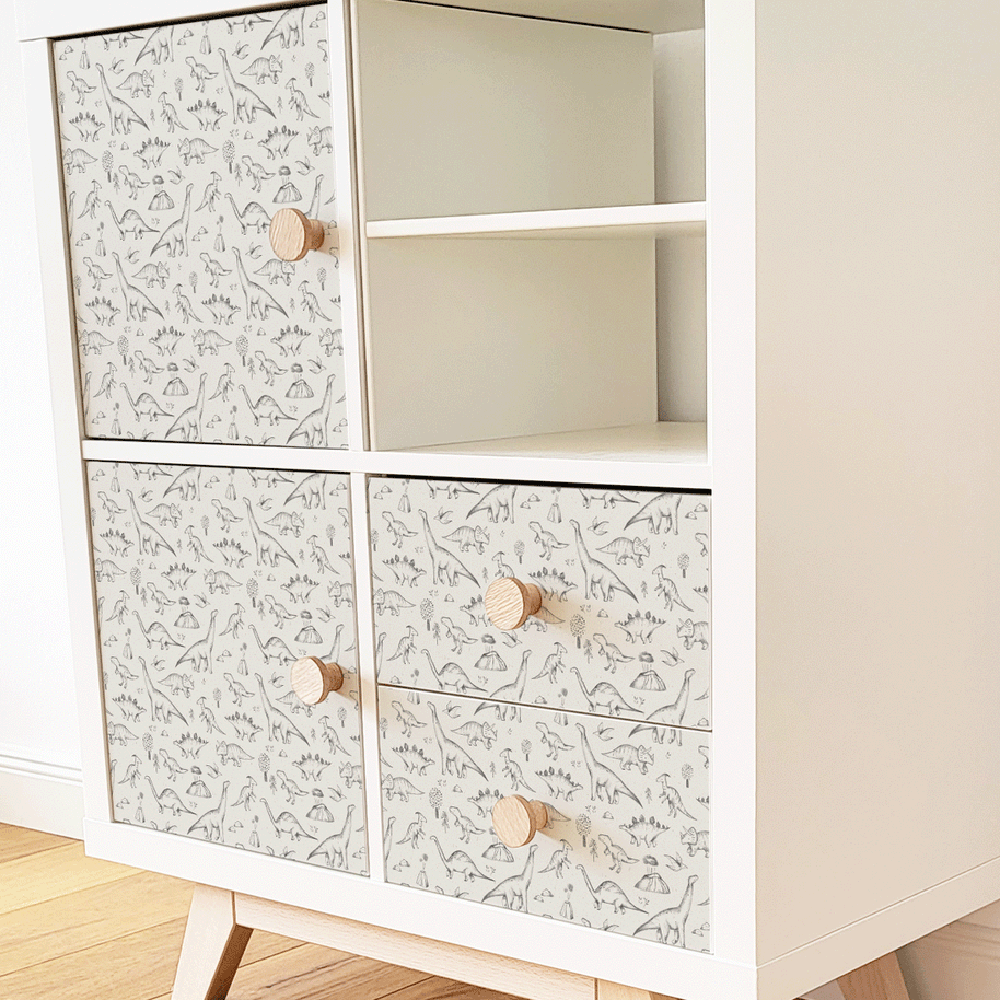 Möbelfolie für IKEA KALLAX - Dino-Freunde (ecru)