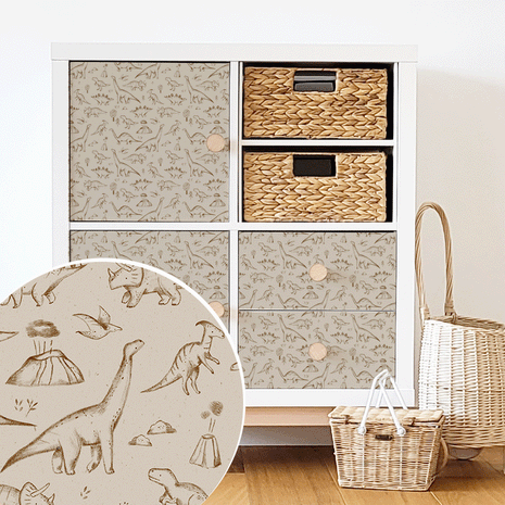Möbelfolie für IKEA KALLAX - Dino-Freunde (braun)