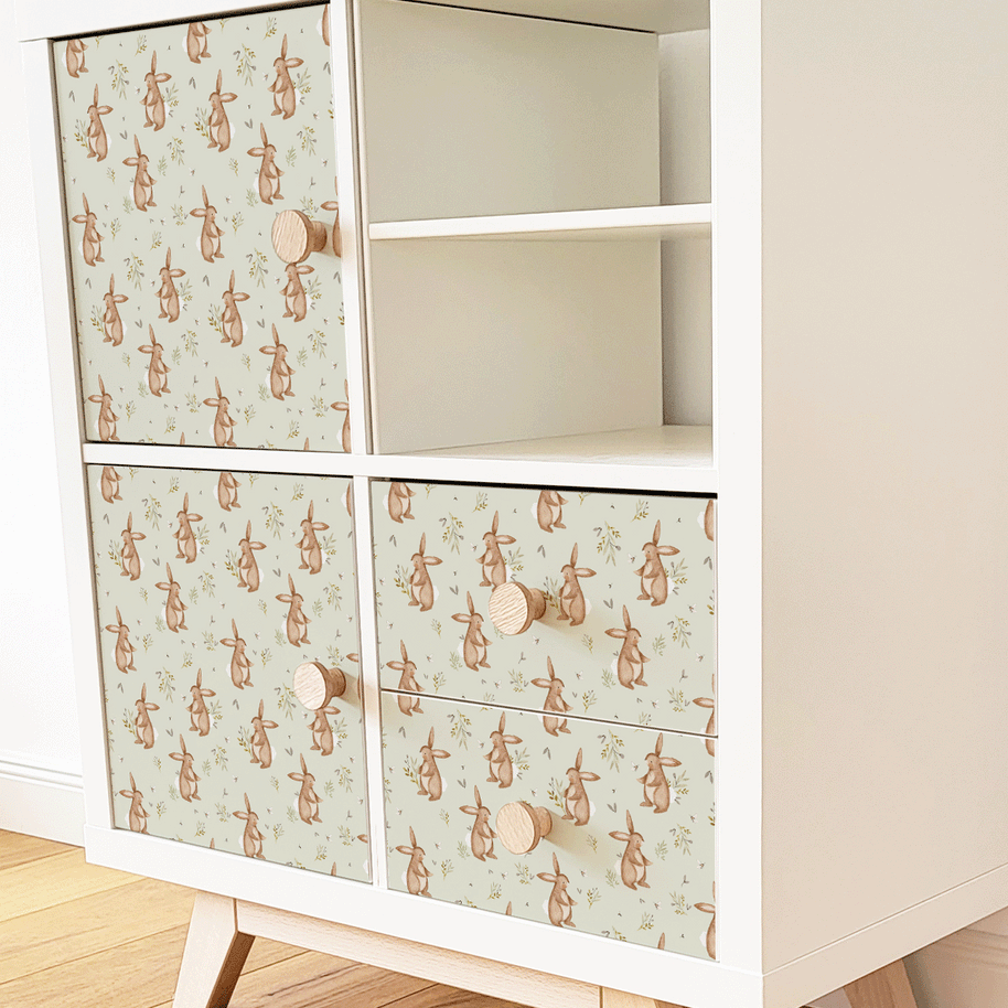 Möbelfolie für IKEA KALLAX - Hasen Garten (grün)