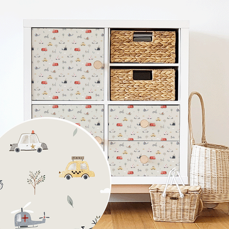 Möbelfolie für IKEA KALLAX - Abenteuer Straße (ecru)
