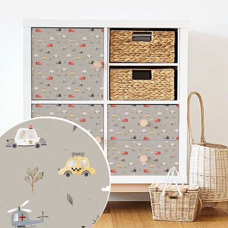 Möbelfolie für IKEA KALLAX - Abenteuer Straße (beige)