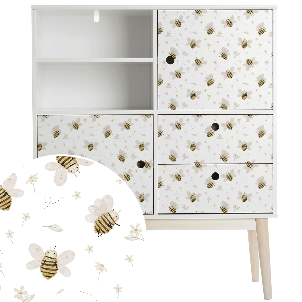 Furniture wrap - Honey bees (white)