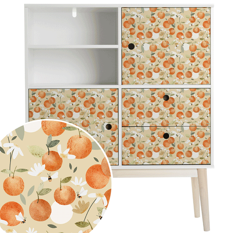 Möbelfolie - Orangen mit Bienen (elfenbein)