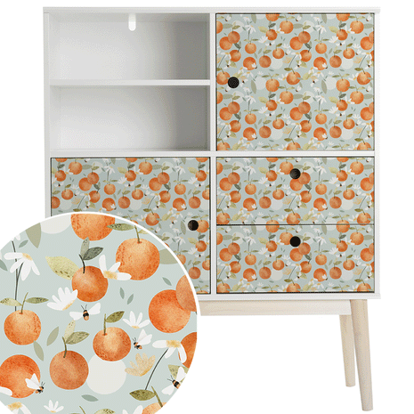 Furniture wrap - Oranges with bees (mint)