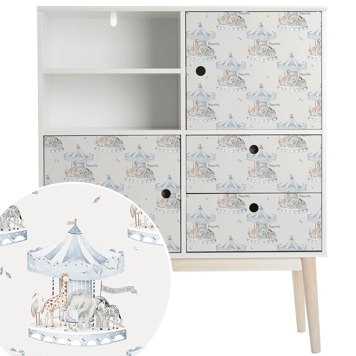 Furniture wrap - Animal carousel (blue)