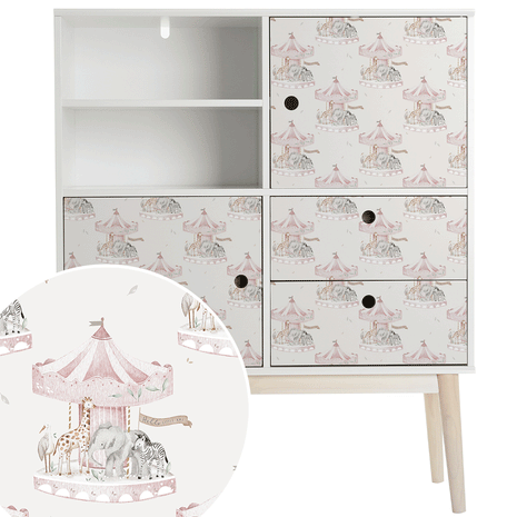 Möbelfolie - Tierkarussell (rosa)
