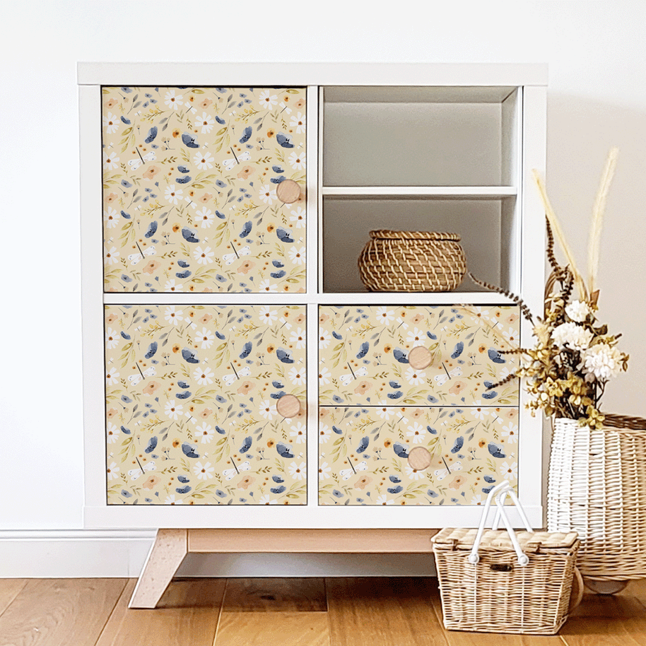 Möbelfolie für IKEA KALLAX - Wiesenblumen (creme)