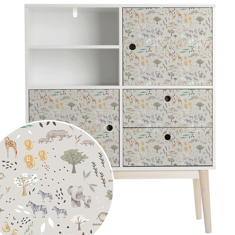 Furniture wrap - Jungle animals (ecru)