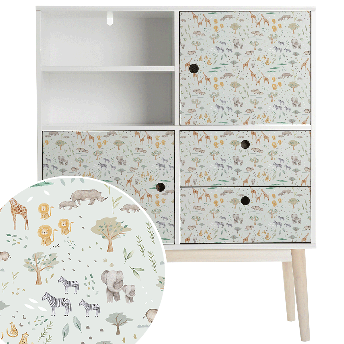 Furniture wrap - Jungle animals (mint)