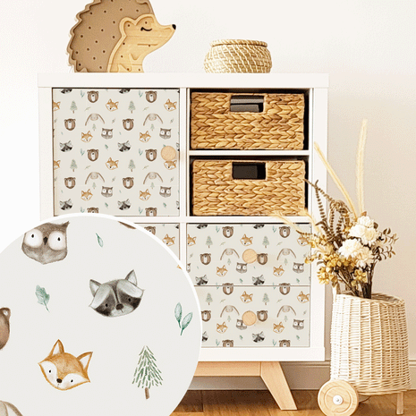 Möbelfolie für IKEA KALLAX – Süße Waldtiergesichter