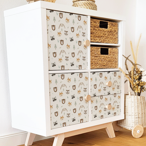 Möbelfolie für IKEA KALLAX – Süße Waldtiergesichter