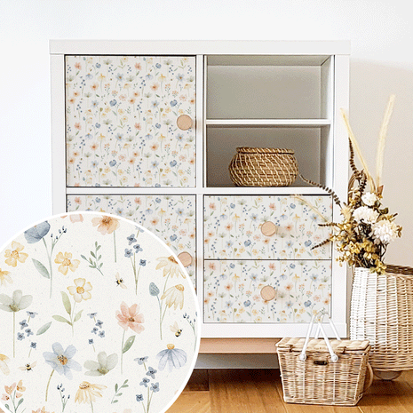 Möbelfolie für IKEA KALLAX - Wildblumen (Ecru)