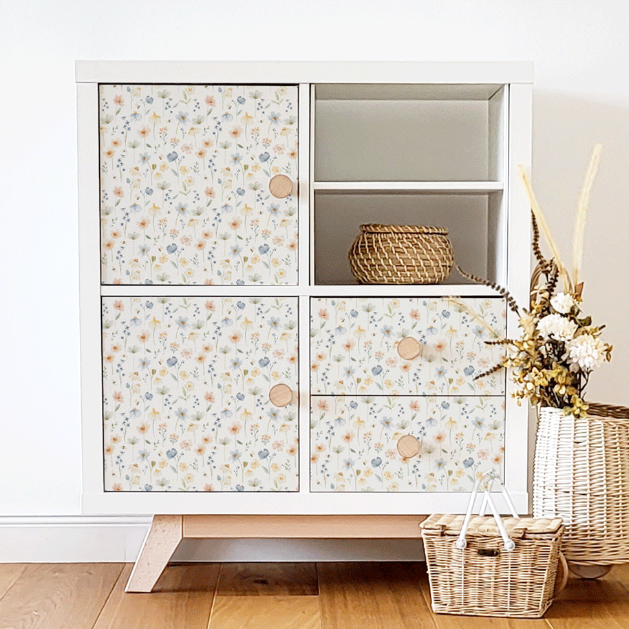 Möbelfolie für IKEA KALLAX - Wildblumen (Ecru)