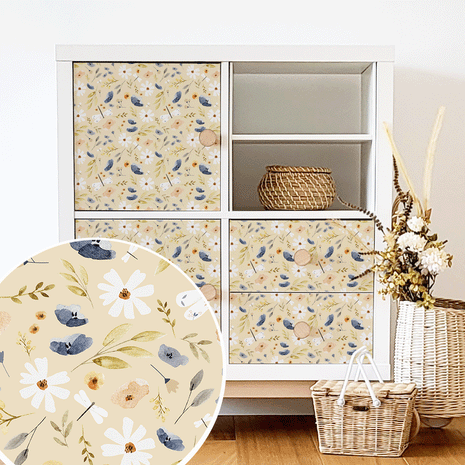Möbelfolie für IKEA KALLAX - Wiesenblumen (creme)