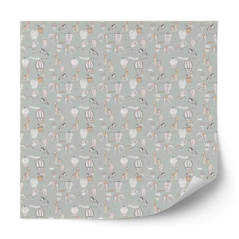 Furniture wrap -  Hot Air Balloon Animals (sage)