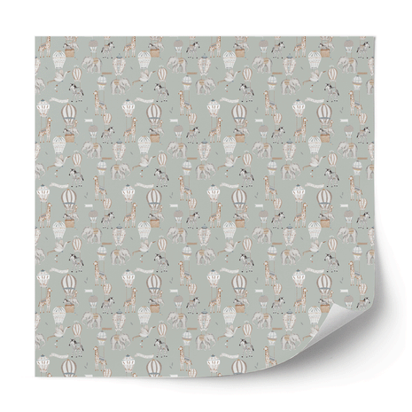Furniture wrap -  Hot Air Balloon Animals (sage)