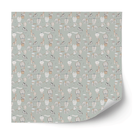 Furniture wrap -  Hot Air Balloon Animals (sage)