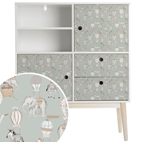 Furniture wrap -  Hot Air Balloon Animals (sage)