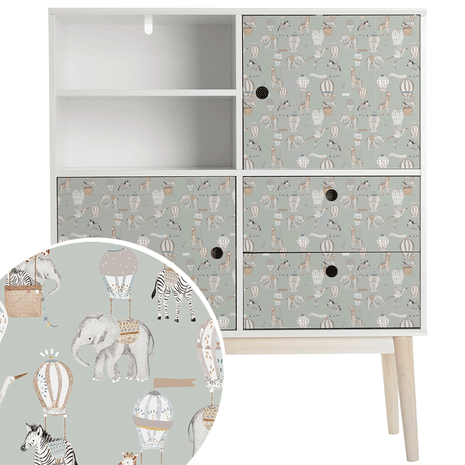 Furniture wrap -  Hot Air Balloon Animals (sage)