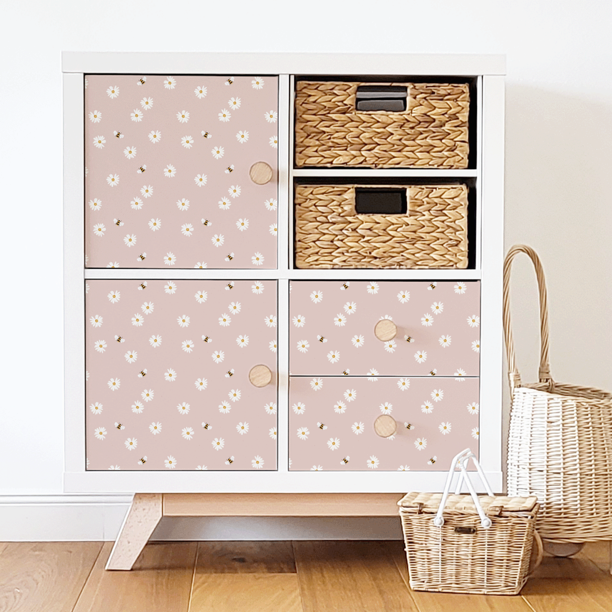 IKEA KALLAX furniture wrap - Daisies with bees (pink)