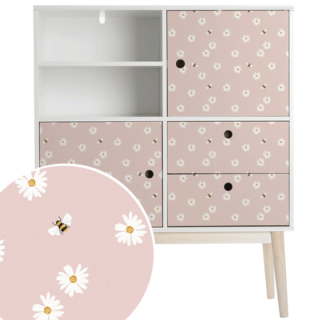Furniture wrap - Daisies with Bees (pink)